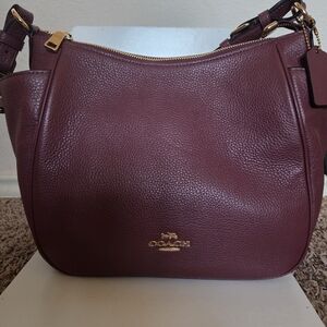 Coach Pebbled Leather Shoulder Bag in Burgundy